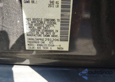 2016 Nissan Altima 2.5 Sv from USA, damaged, VIN 1N4AL3AP4GC291206